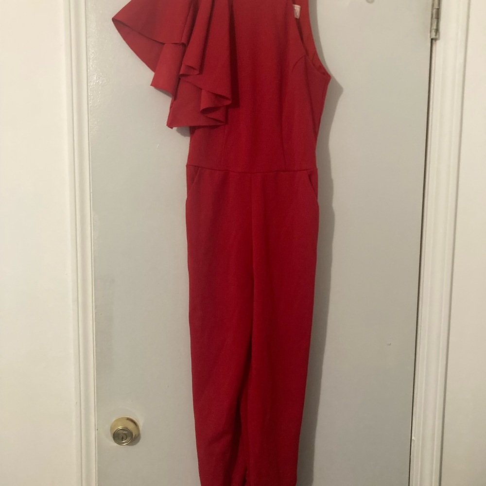 Vintage Red One-Shoulder Jumpsuit